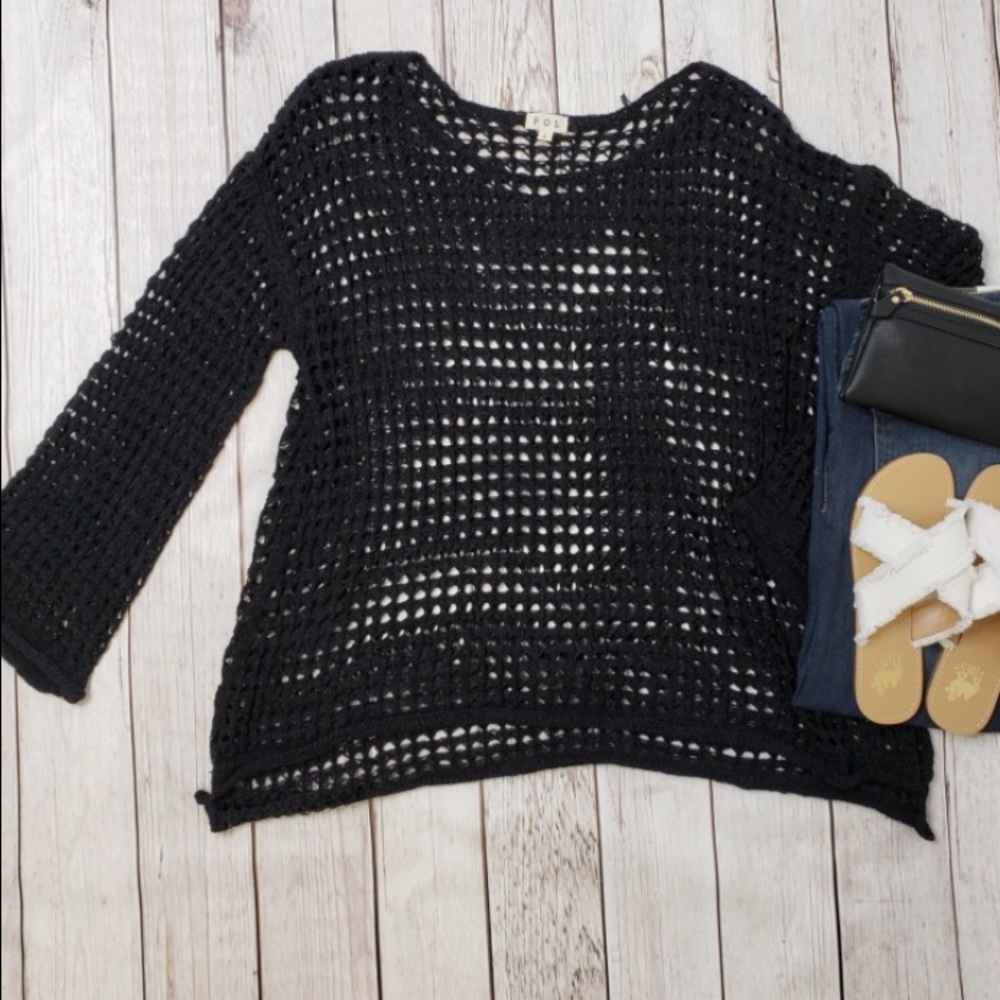 Pol Crochet Bell Sleeve Top